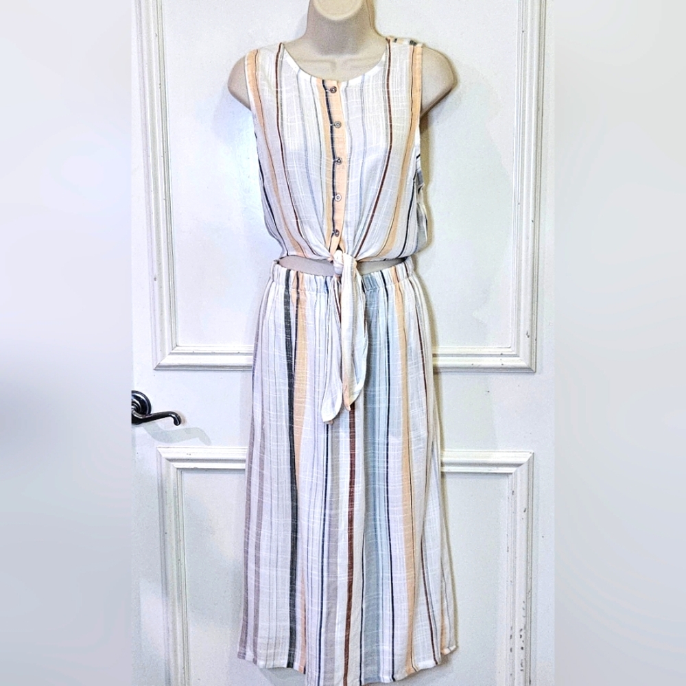 RVCA White MultiColor Striped Sleeveless Button-Down Arizona Dress,Large,NWT - Picture 9 of 16